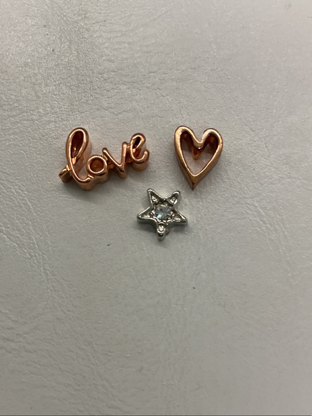 Origami Owl Rose Gold 'Love' & Heart Charms with Silver Star Accent